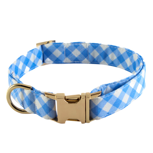 Sky Blue Plaid Dog Collar