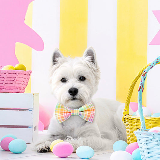 Happy Plaid Dog Bow Tie